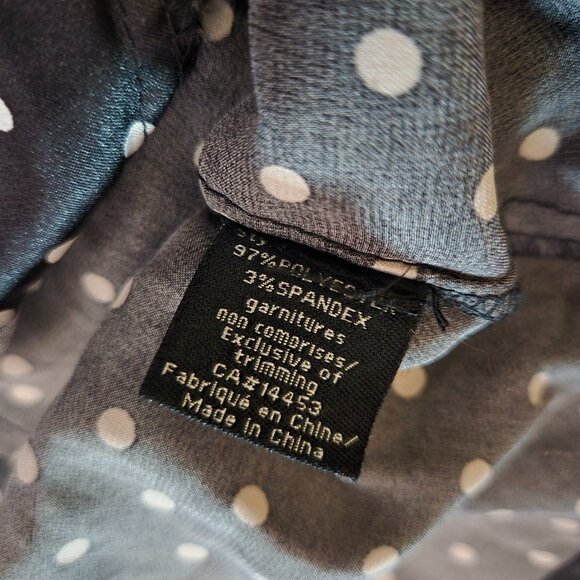 Y2K Fitted Satin Blouse Black Polka Dot Button Up Shirt Size S Short Sleeve - Picture 10 of 10